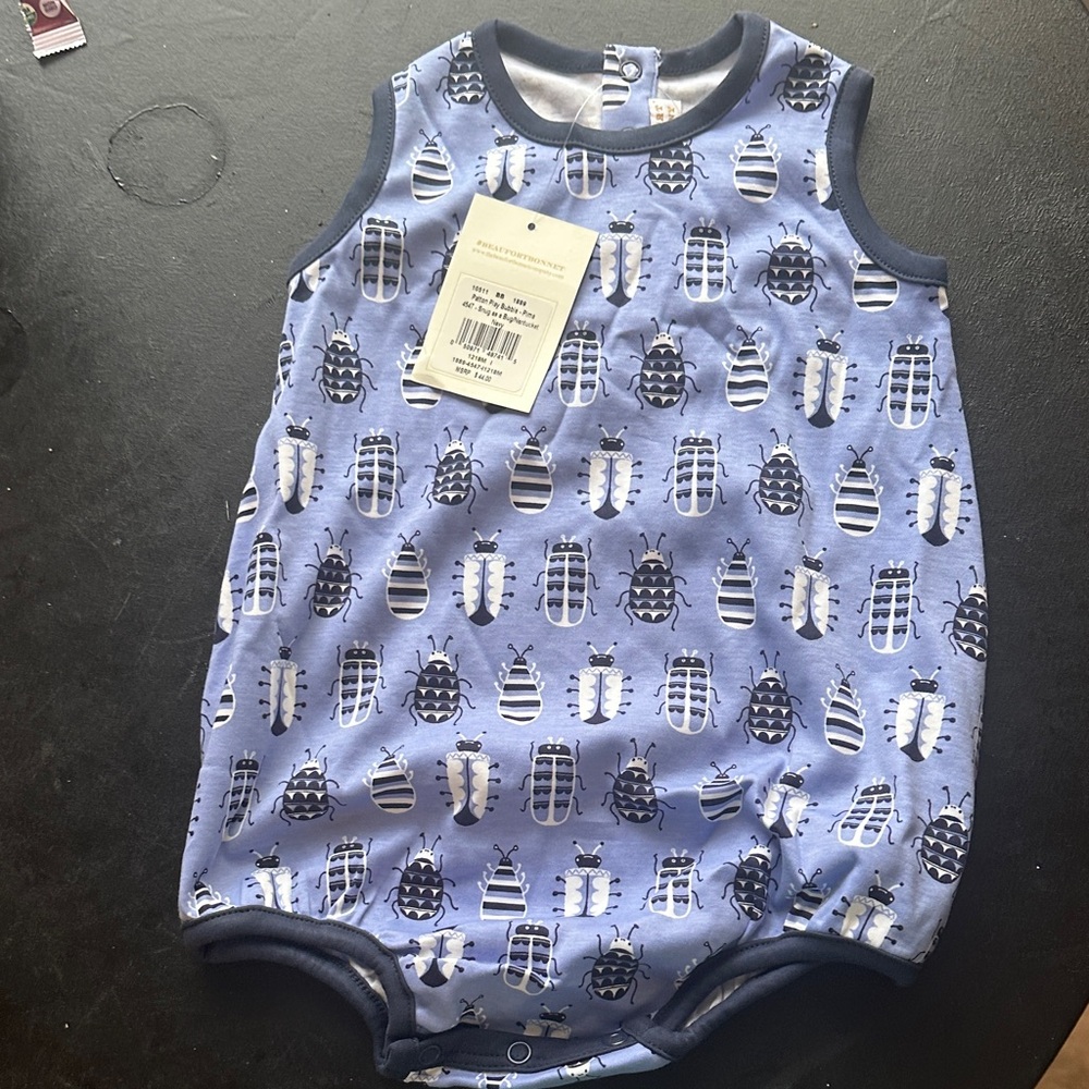 The Beaufort Bonnet Company Blue and White Bug Bodysuit